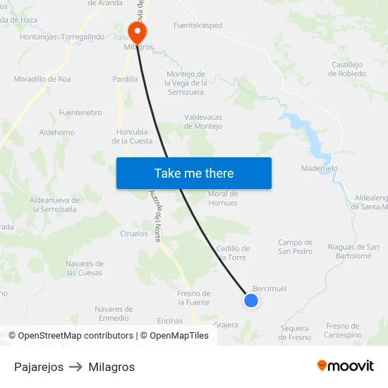 Pajarejos to Milagros map