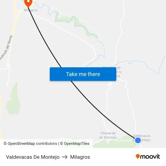 Valdevacas De Montejo to Milagros map