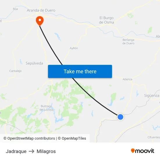 Jadraque to Milagros map