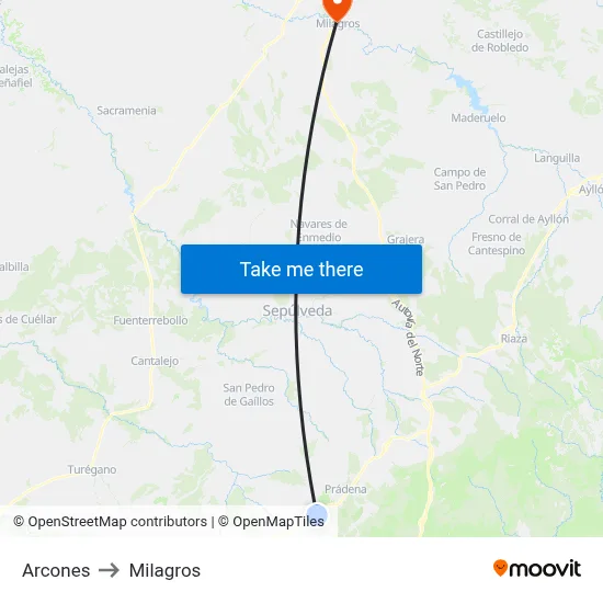 Arcones to Milagros map