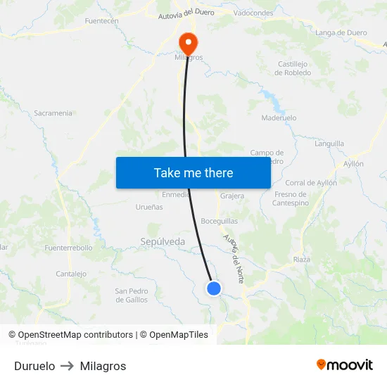Duruelo to Milagros map