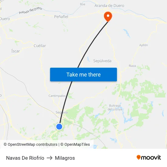 Navas De Riofrío to Milagros map