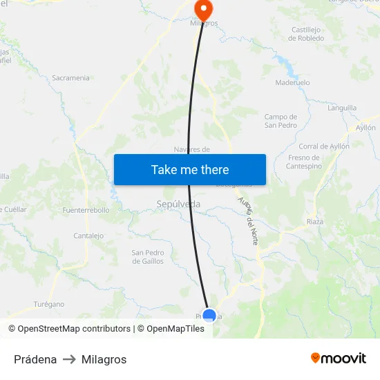 Prádena to Milagros map