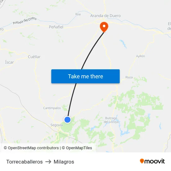 Torrecaballeros to Milagros map