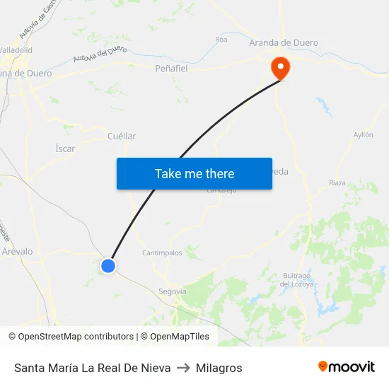 Santa María La Real De Nieva to Milagros map