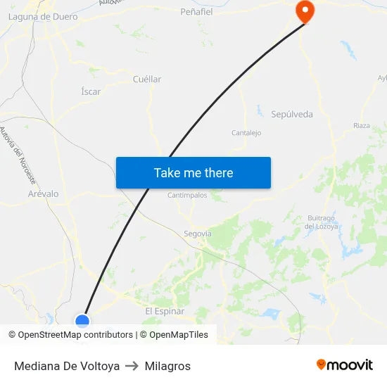 Mediana De Voltoya to Milagros map