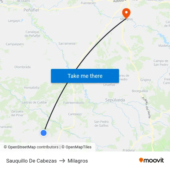 Sauquillo De Cabezas to Milagros map
