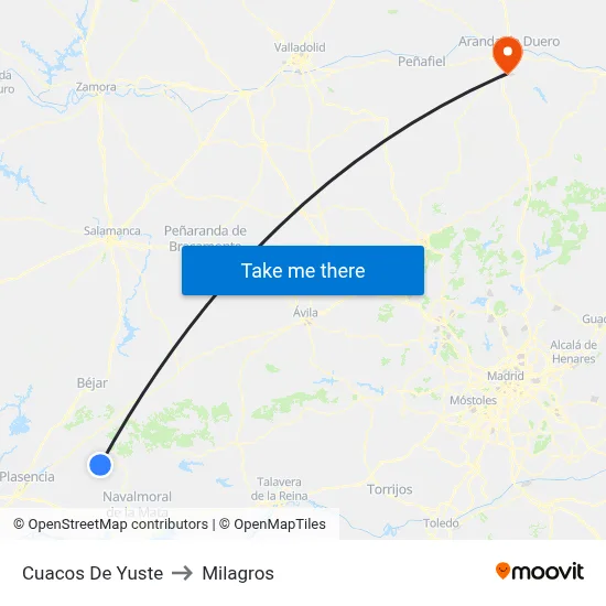 Cuacos De Yuste to Milagros map