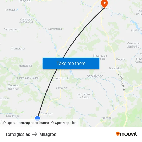 Torreiglesias to Milagros map
