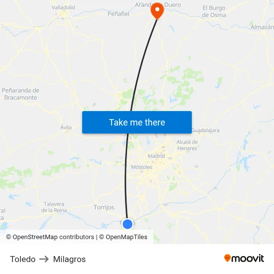 Toledo to Milagros map