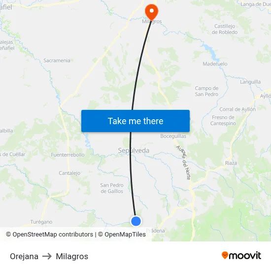 Orejana to Milagros map