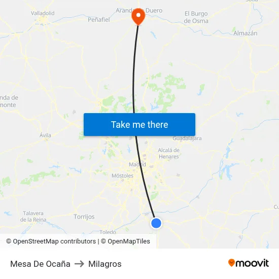 Mesa De Ocaña to Milagros map