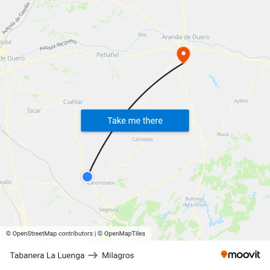 Tabanera La Luenga to Milagros map