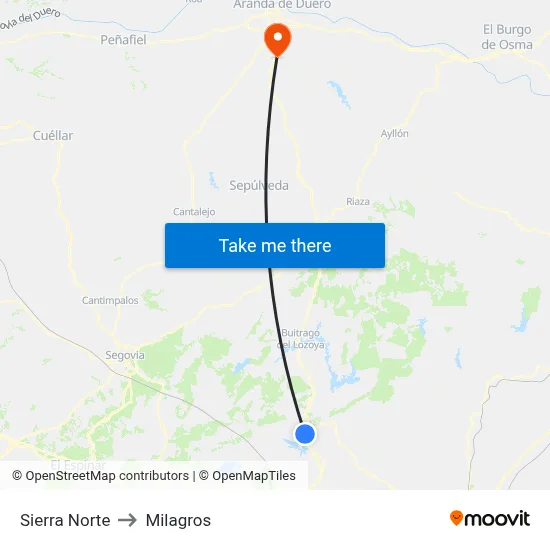 Sierra Norte to Milagros map