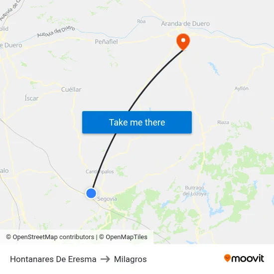 Hontanares De Eresma to Milagros map