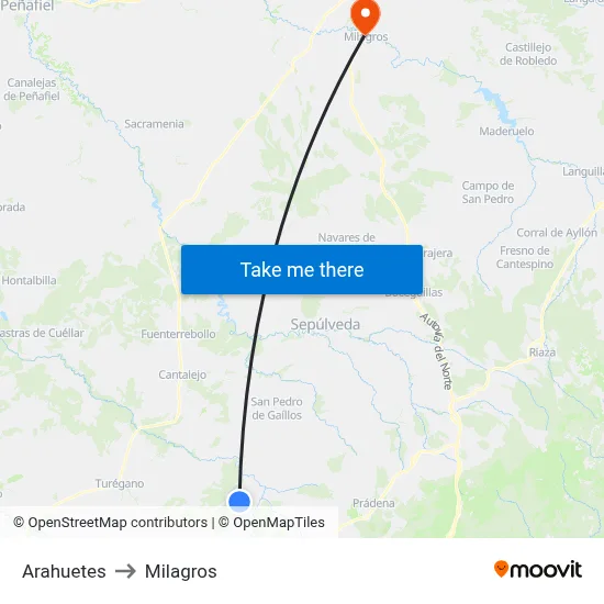 Arahuetes to Milagros map