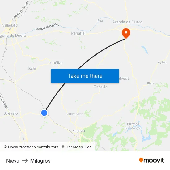 Nieva to Milagros map