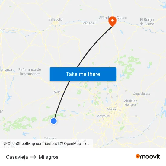 Casavieja to Milagros map
