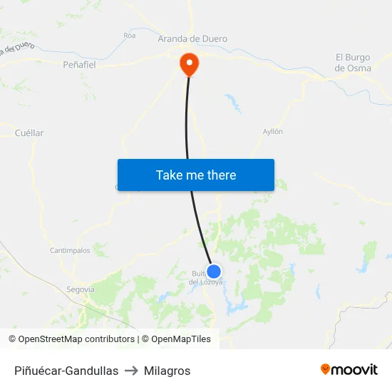 Piñuécar-Gandullas to Milagros map