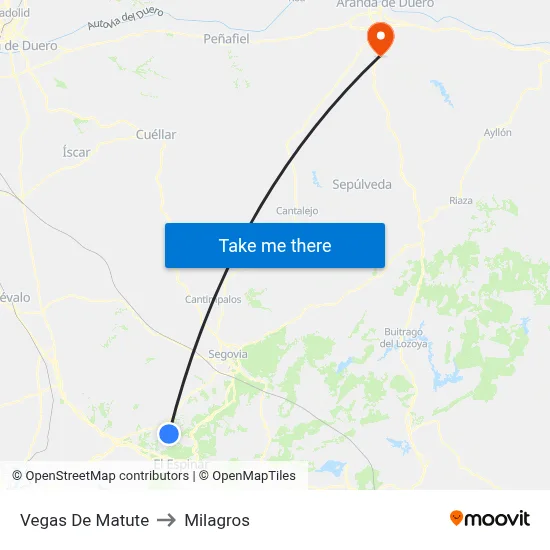 Vegas De Matute to Milagros map