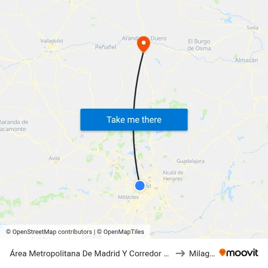 Área Metropolitana De Madrid Y Corredor Del Henares to Milagros map