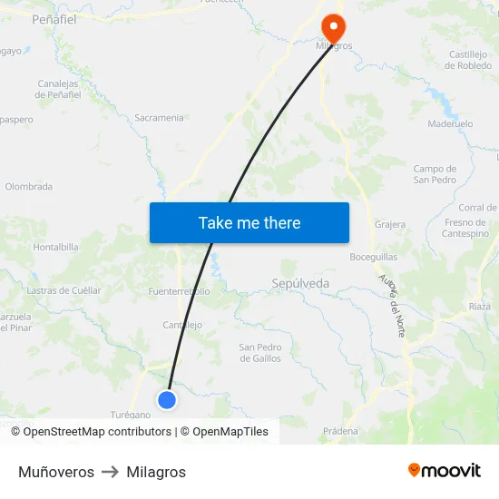 Muñoveros to Milagros map