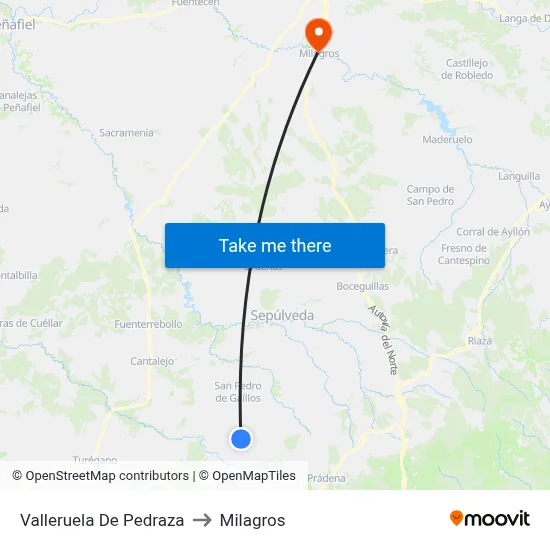 Valleruela De Pedraza to Milagros map