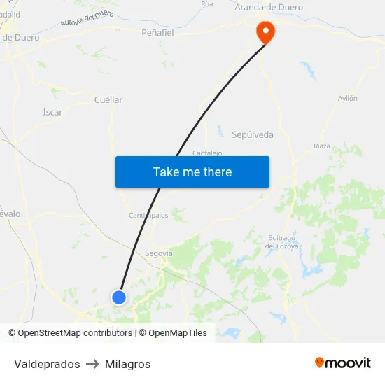 Valdeprados to Milagros map