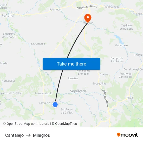 Cantalejo to Milagros map