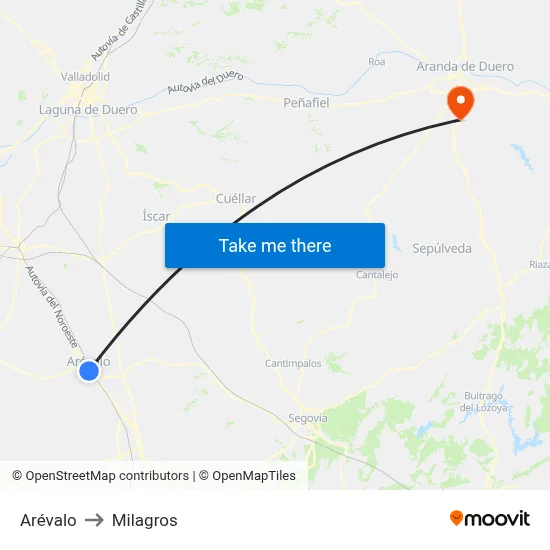 Arévalo to Milagros map
