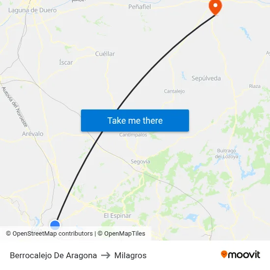 Berrocalejo De Aragona to Milagros map
