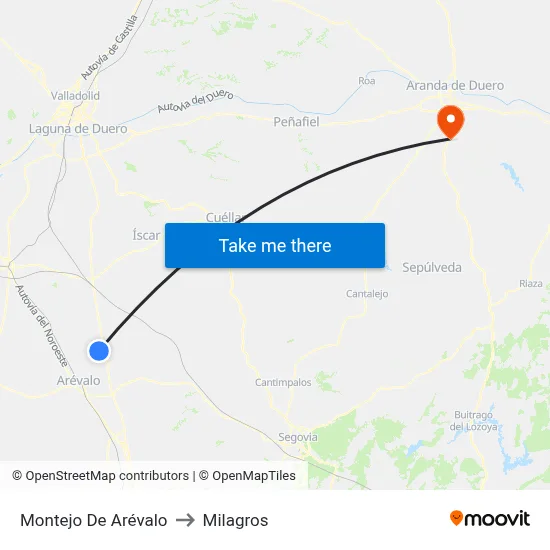 Montejo De Arévalo to Milagros map