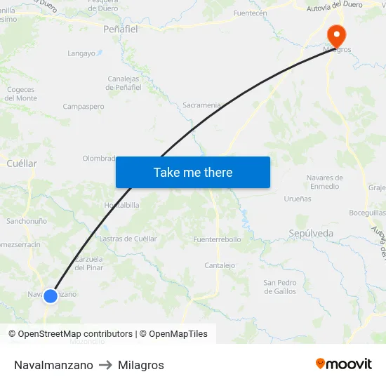 Navalmanzano to Milagros map