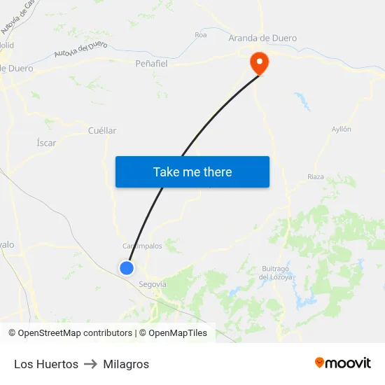 Los Huertos to Milagros map