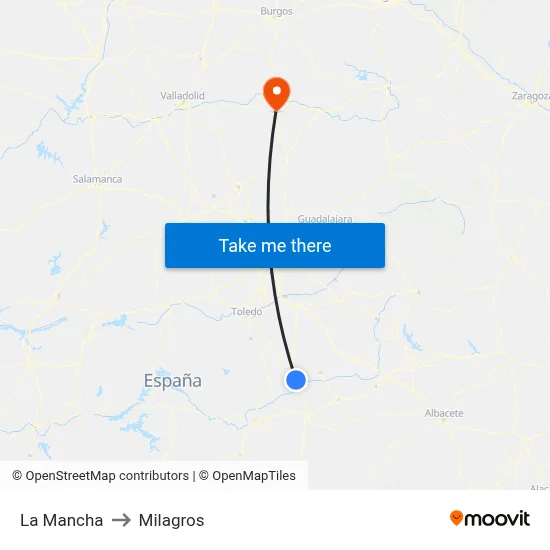 La Mancha to Milagros map