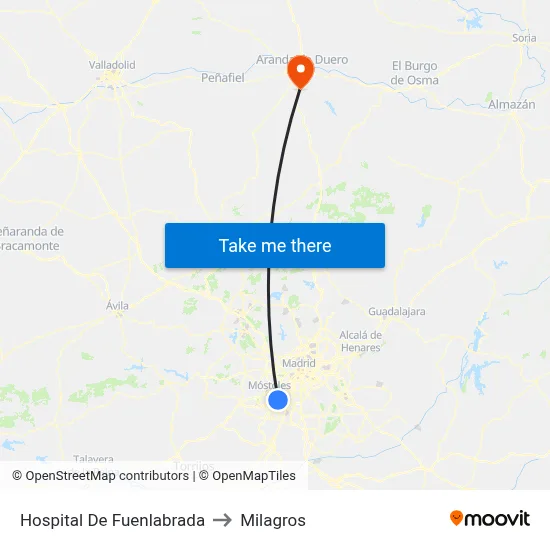 Hospital De Fuenlabrada to Milagros map