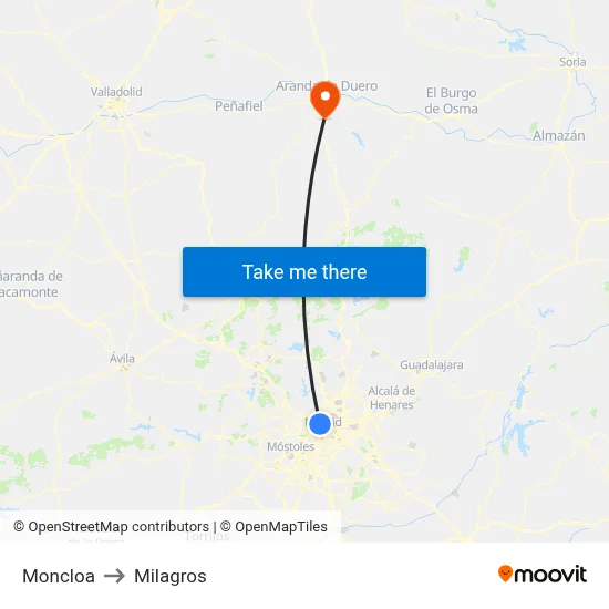 Moncloa to Milagros map