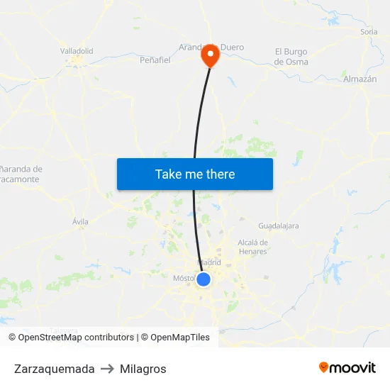 Zarzaquemada to Milagros map