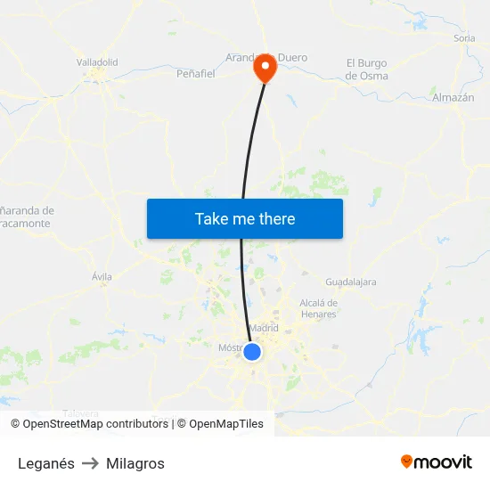 Leganés to Milagros map