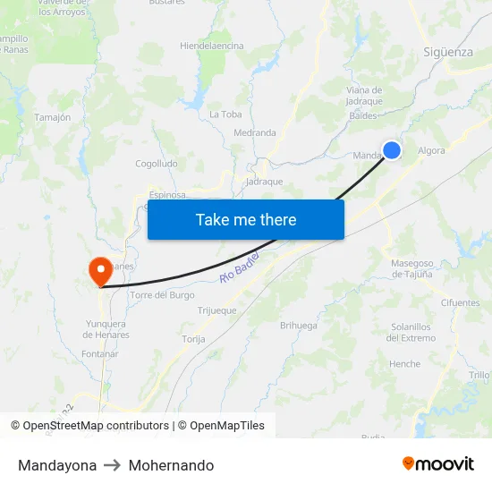 Mandayona to Mohernando map