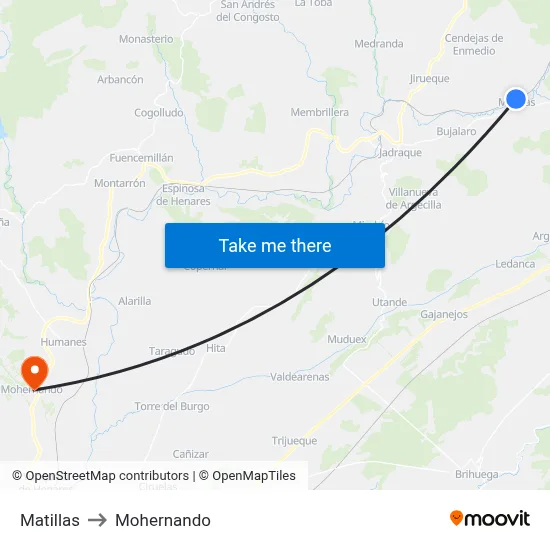 Matillas to Mohernando map