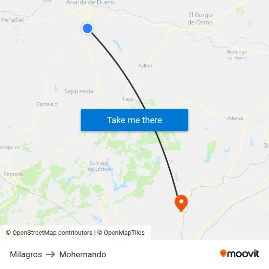 Milagros to Mohernando map