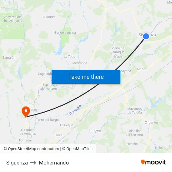 Sigüenza to Mohernando map