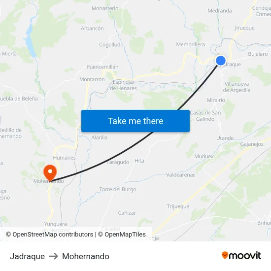 Jadraque to Mohernando map