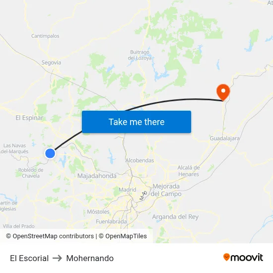 El Escorial to Mohernando map