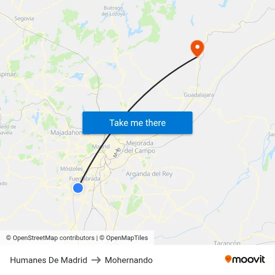Humanes De Madrid to Mohernando map