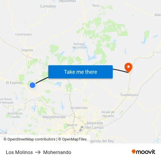 Los Molinos to Mohernando map