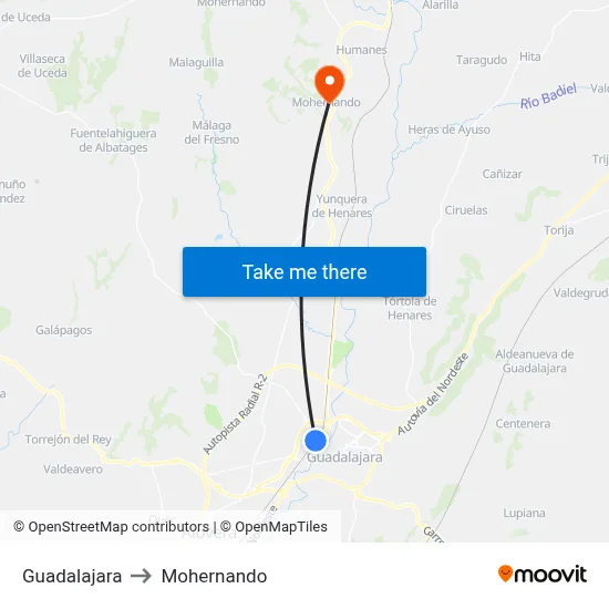 Guadalajara to Mohernando map