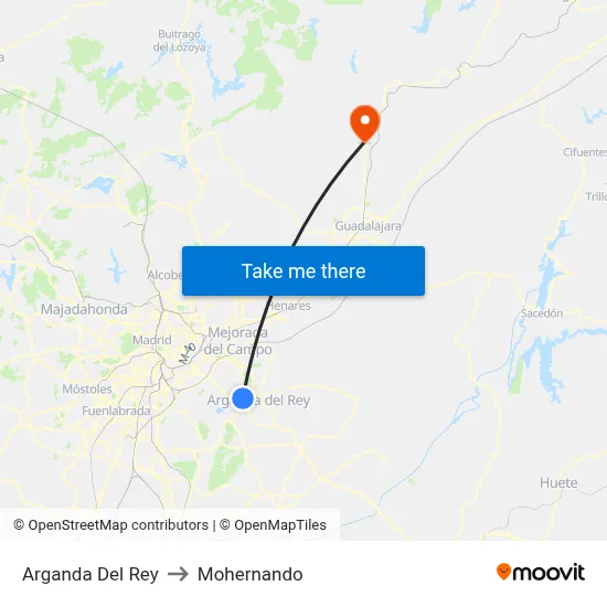 Arganda Del Rey to Mohernando map
