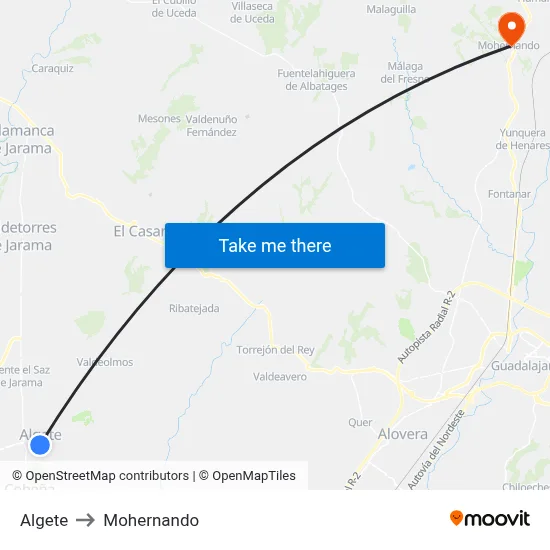 Algete to Mohernando map